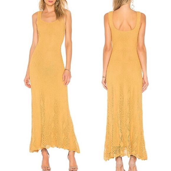 Ronny Kobo Alonia Maxi Dress Medium Gold Yellow Crochet Knit Boho Resort Travel - Picture 1 of 15